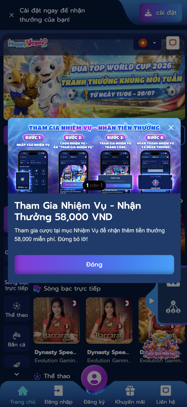 Ảnh chụp màn hình sảnh chính HappyVegas